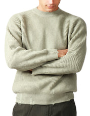 MAGLIONE UOMO ATOMOFACTORY SALVIA GIROCOLLO IN MISTO LANA E CASHMERE CON LAVORAZIONE A COSTA INGLESE