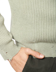 MAGLIONE UOMO ATOMOFACTORY SALVIA GIROCOLLO IN MISTO LANA E CASHMERE CON LAVORAZIONE A COSTA INGLESE