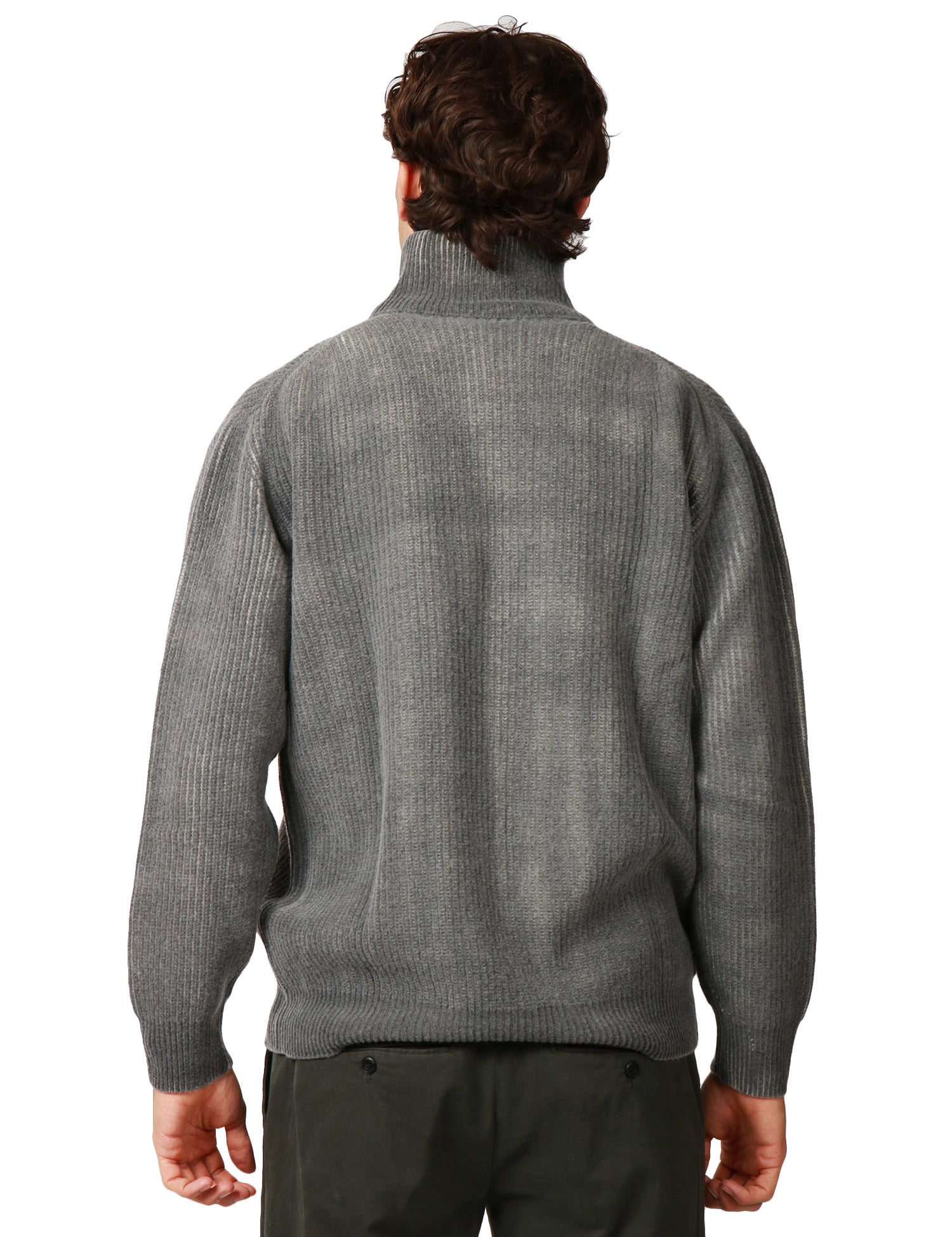 MAGLIONE UOMO ATOMOFACTORY NERO CON EFFETTO SBIADITO COLLO ALTO E ZIP IN MISTO LANA