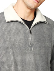 MAGLIONE UOMO ATOMOFACTORY NERO CON EFFETTO SBIADITO COLLO ALTO E ZIP IN MISTO LANA