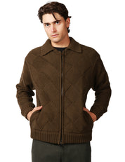 GIACCA UOMO ATOMOFACTORY MILITARE CON TRAMA A ROMBI E ZIP CENTRALE IN MISTO LANA VERGINE