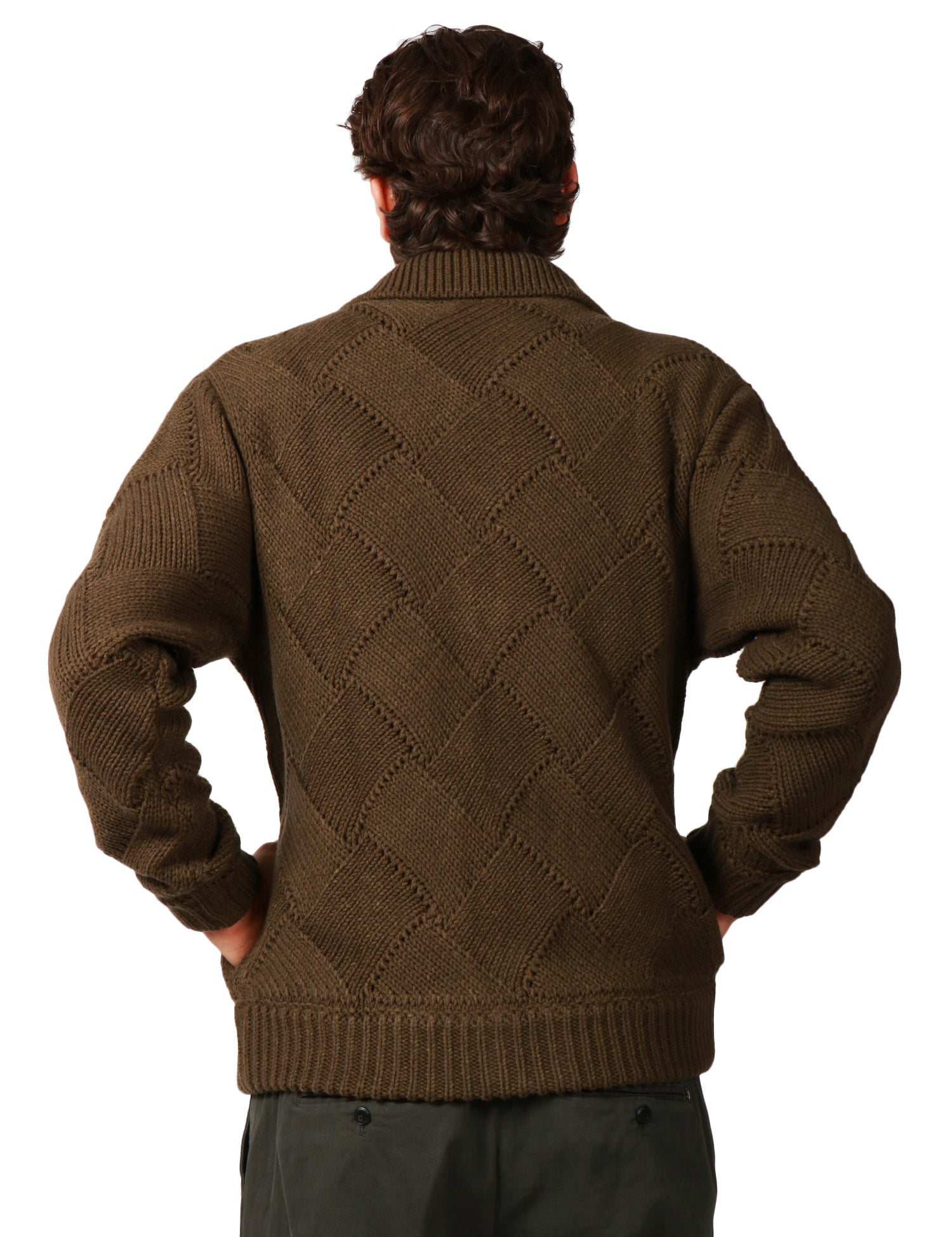 GIACCA UOMO ATOMOFACTORY MILITARE CON TRAMA A ROMBI E ZIP CENTRALE IN MISTO LANA VERGINE