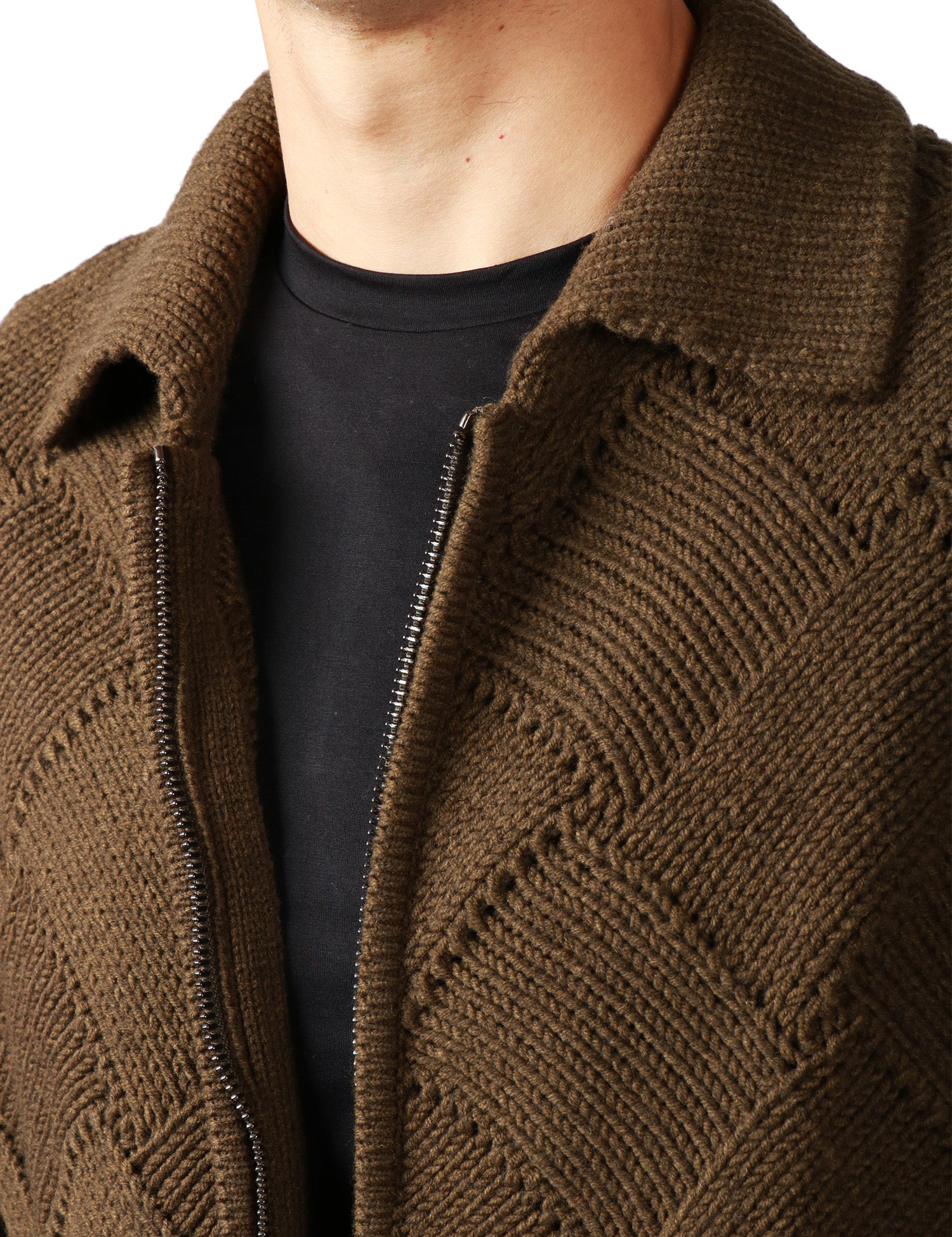 GIACCA UOMO ATOMOFACTORY MILITARE CON TRAMA A ROMBI E ZIP CENTRALE IN MISTO LANA VERGINE