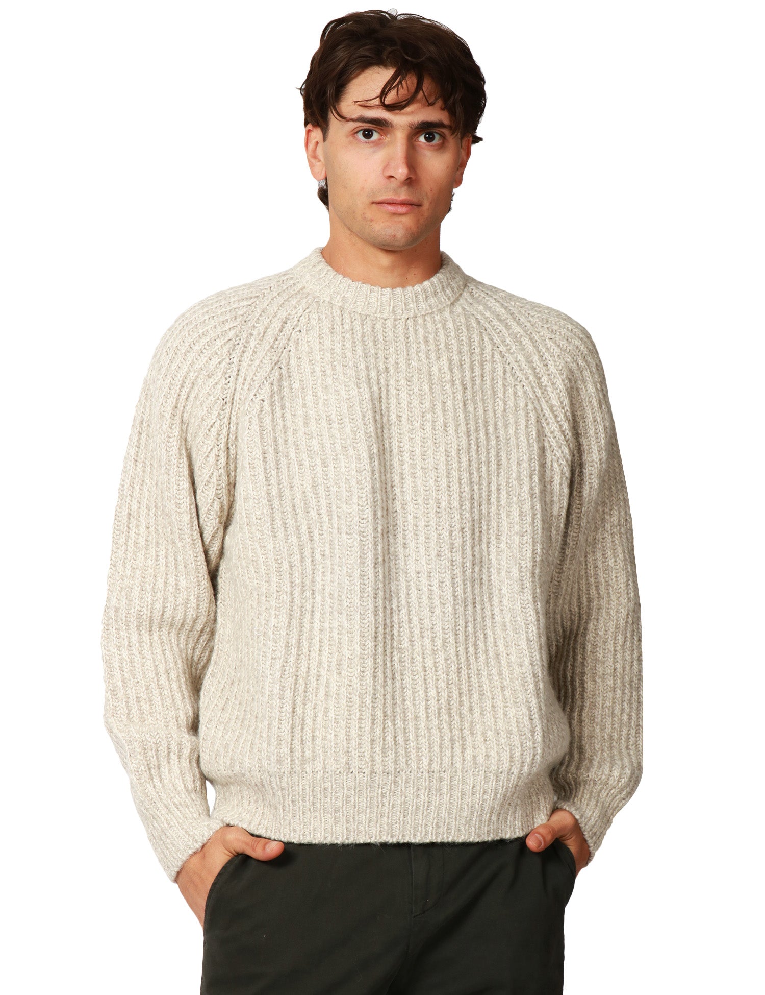 MAGLIONE UOMO ATOMOFACTORY NOCCIOLA GIROCOLLO IN COTONE E LANA ALPACA CON LAVORAZIONE A COSTA INGLESE