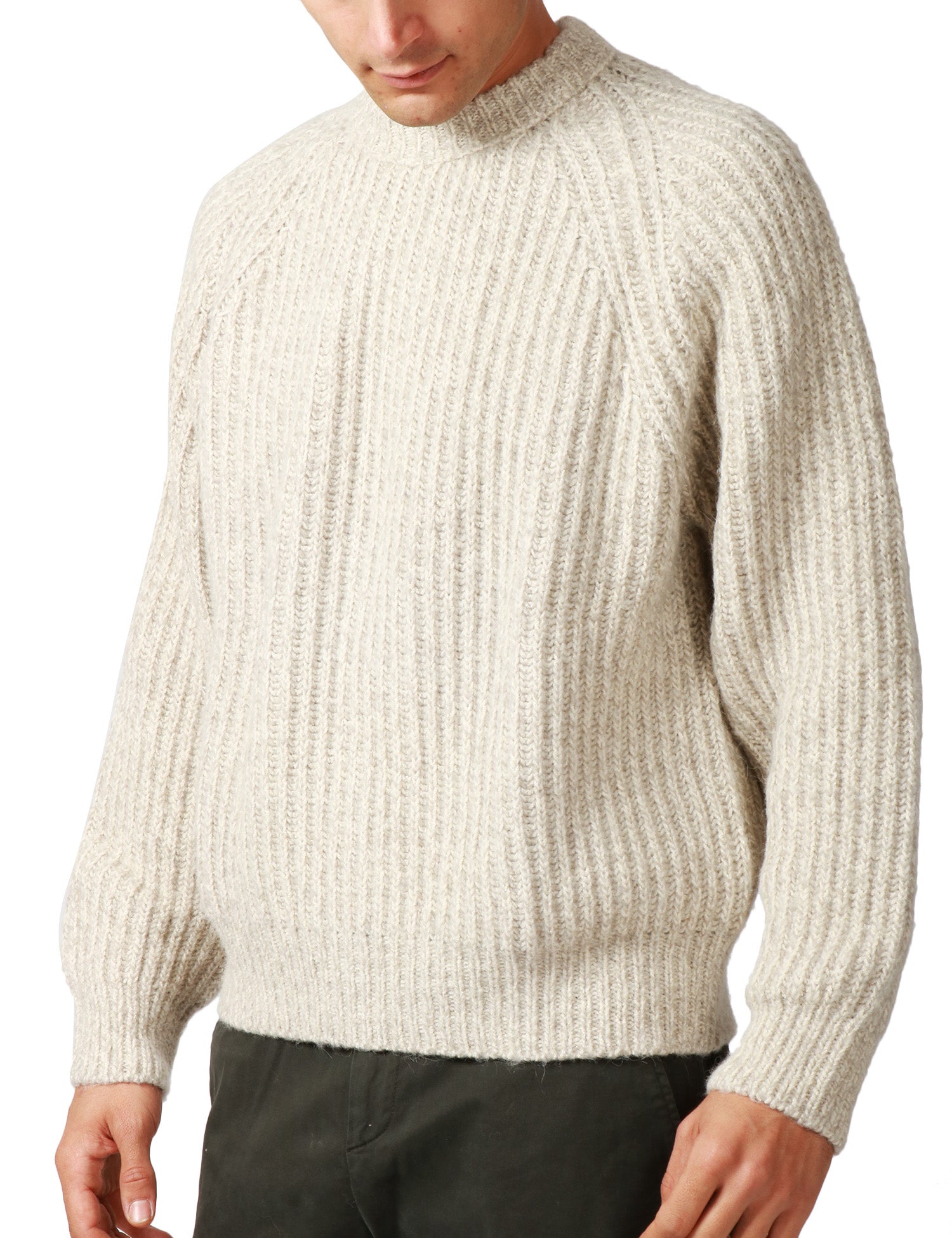 MAGLIONE UOMO ATOMOFACTORY NOCCIOLA GIROCOLLO IN COTONE E LANA ALPACA CON LAVORAZIONE A COSTA INGLESE