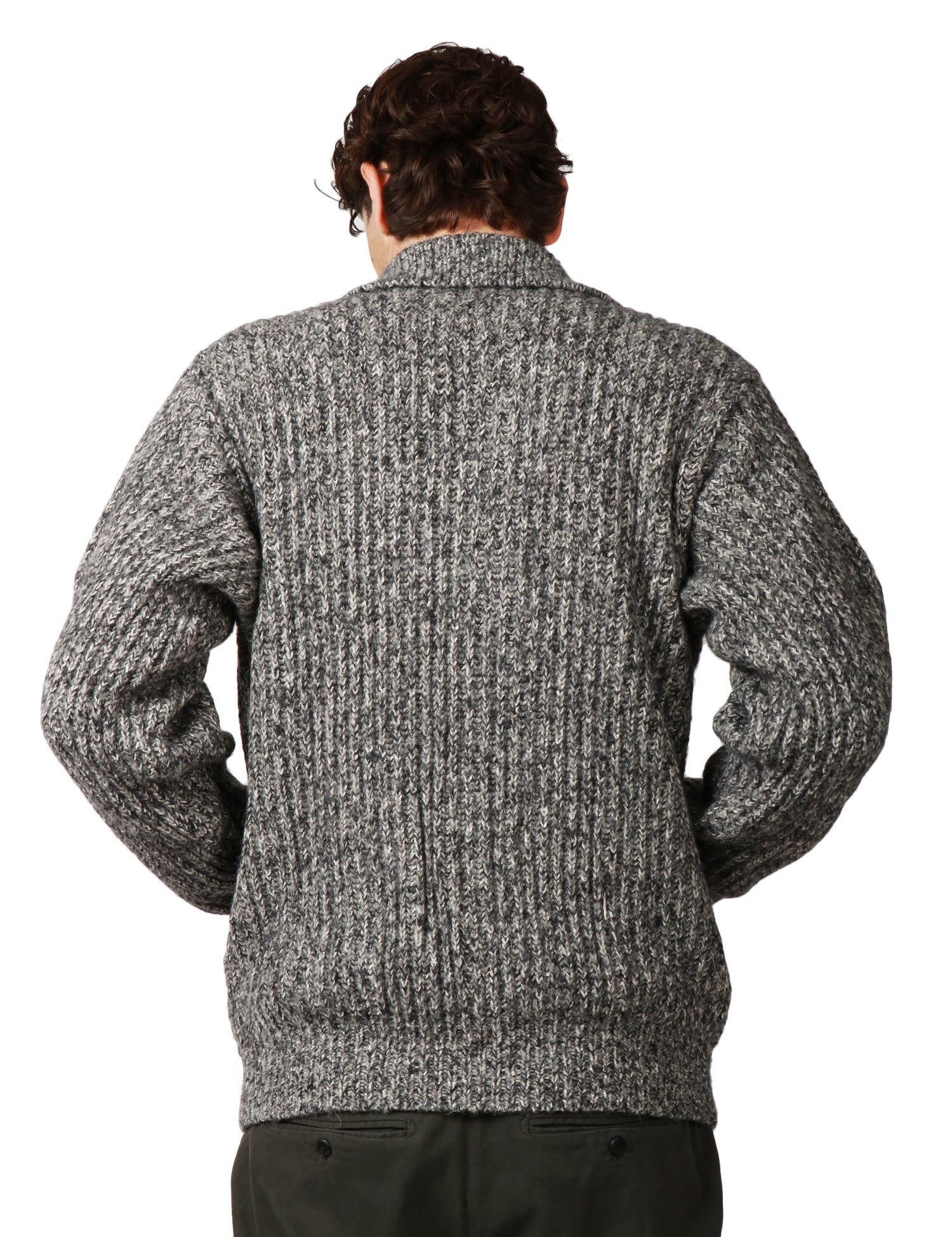 CARDIGAN UOMO ATOMOFACTORY ANTRACITE CON COLLETTO, BOTTONI E TASCHE IN MAGLIA DI LANA A COSTA INGLESE