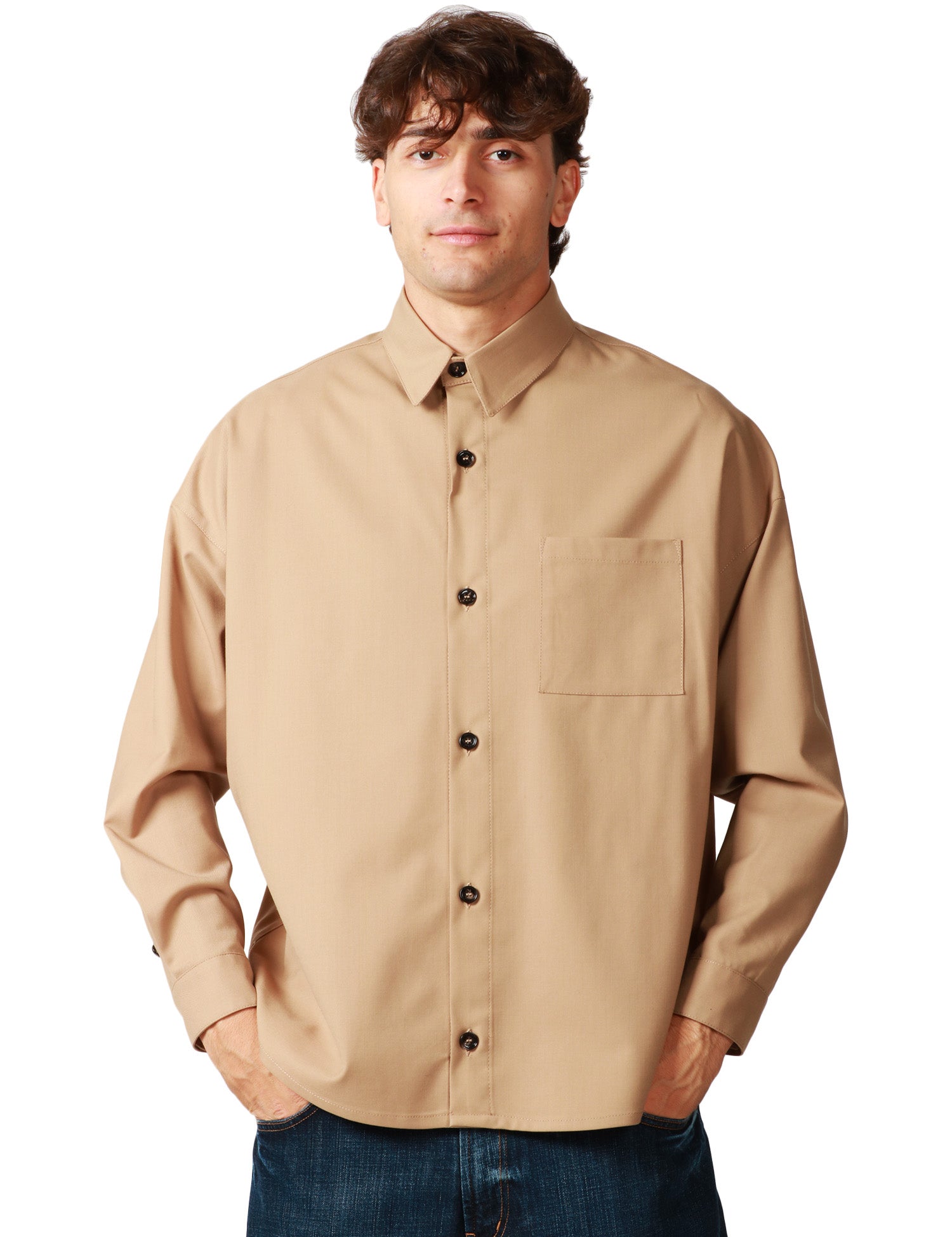 OVER SHIRT UOMO BEABLE BEIGE CON COLLETTO, BOTTONI E TASCHINO SUL PETTO