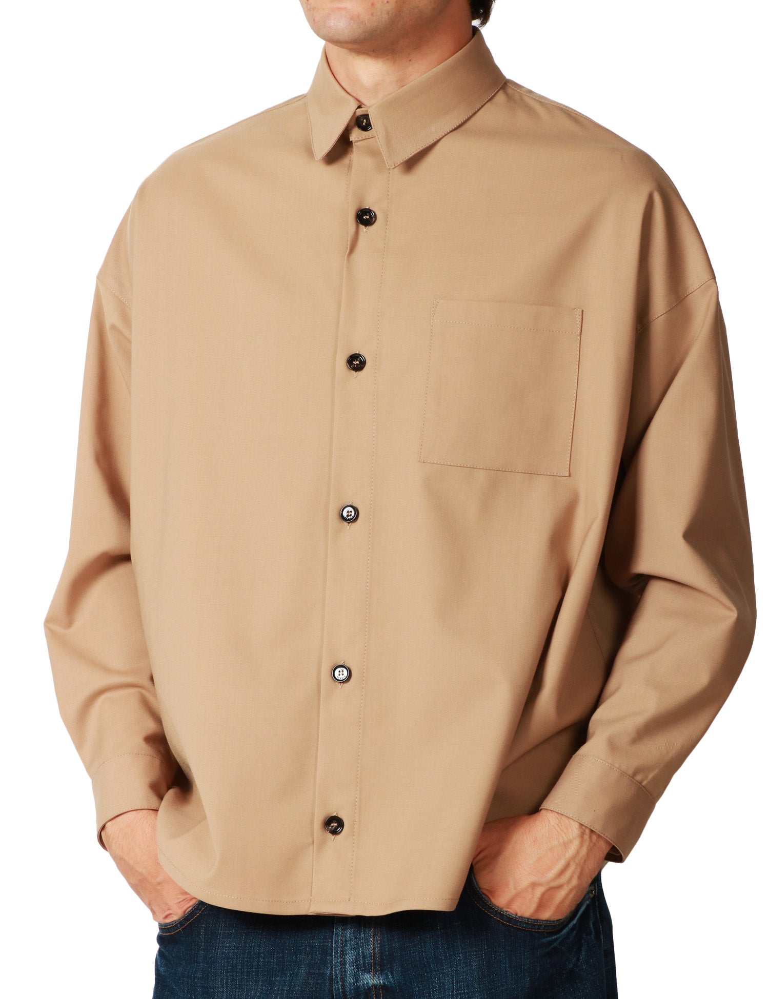 OVER SHIRT UOMO BEABLE BEIGE CON COLLETTO, BOTTONI E TASCHINO SUL PETTO