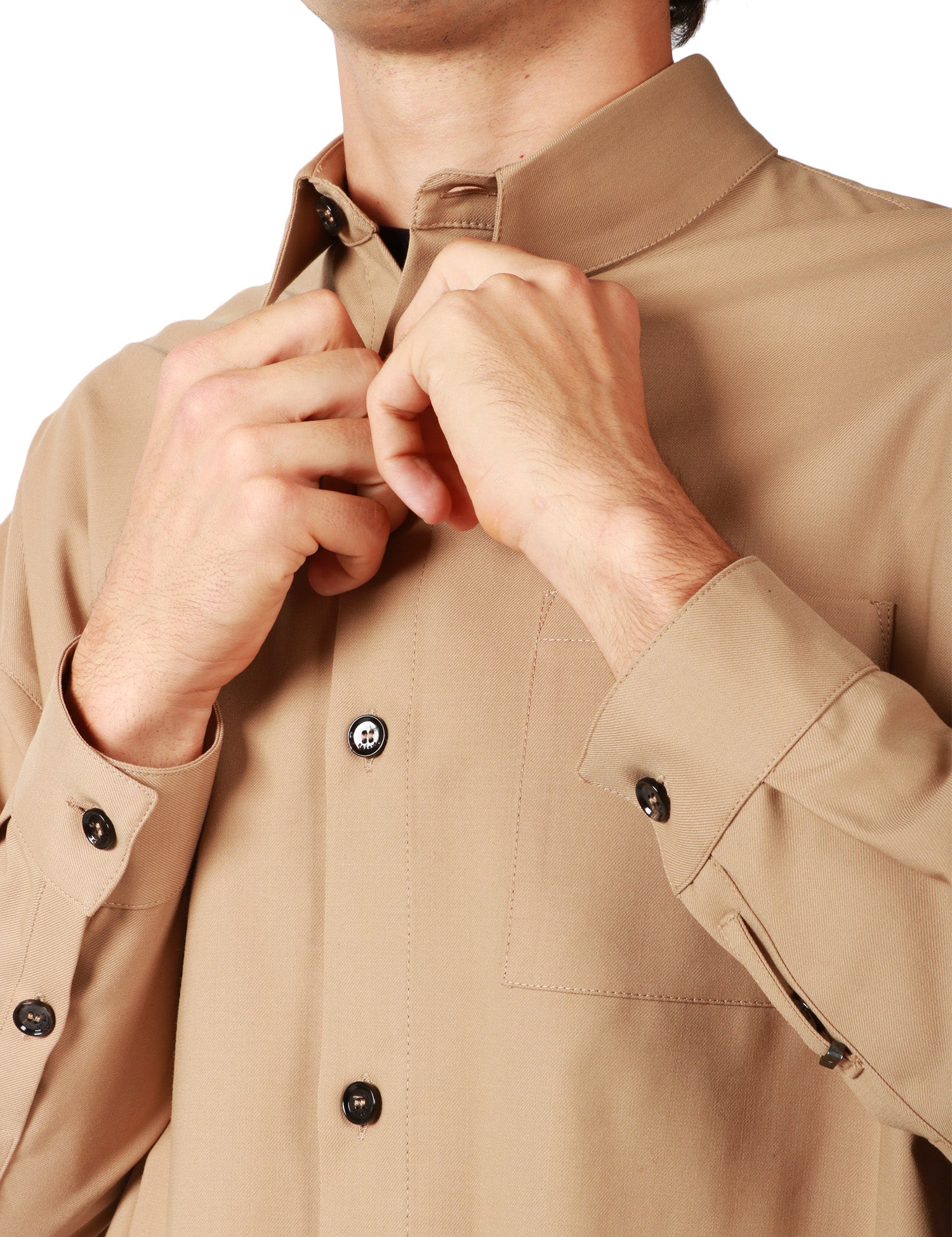 OVER SHIRT UOMO BEABLE BEIGE CON COLLETTO, BOTTONI E TASCHINO SUL PETTO