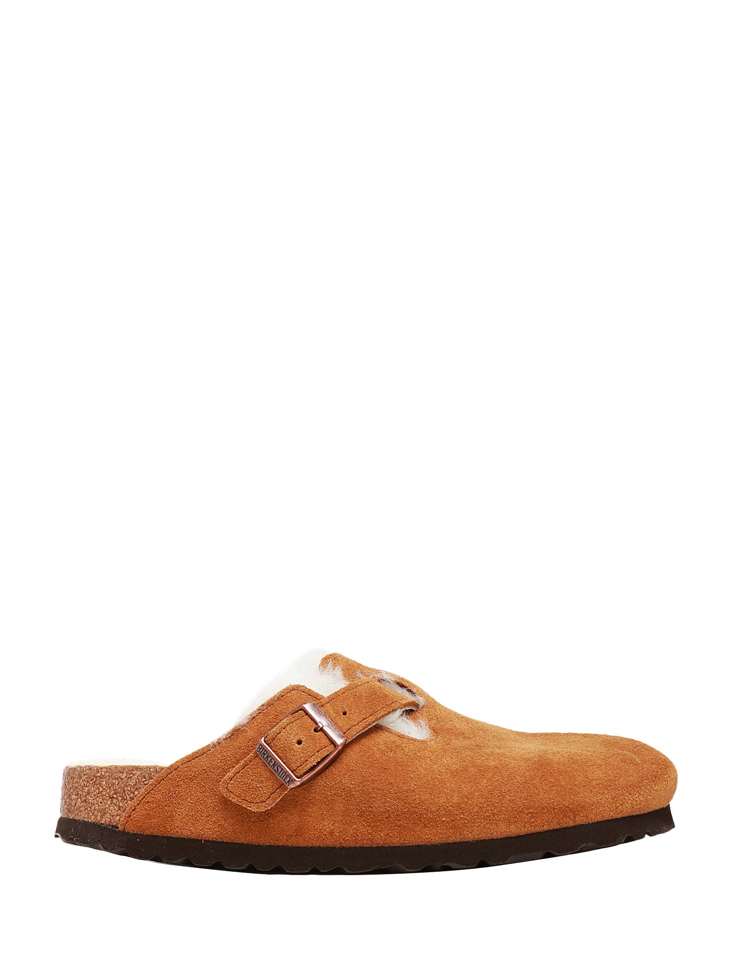 CIABATTA DONNA BIRKENSTOCK BOSTON SHEARLING MINK ON TOMAIA IN PELLE SCAMOSCIATA E PELLICCIA DI AGNELLO