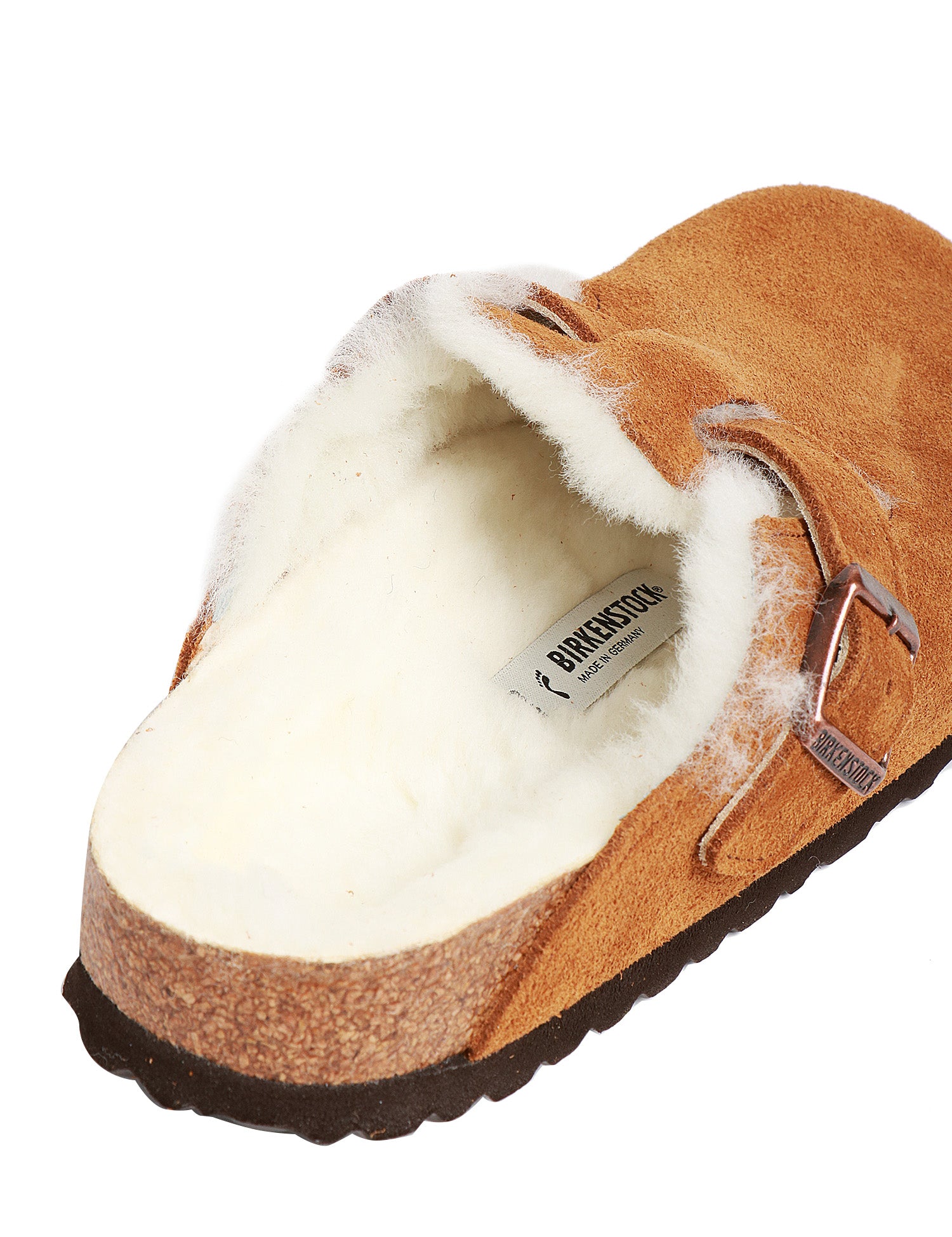 CIABATTA DONNA BIRKENSTOCK BOSTON SHEARLING MINK ON TOMAIA IN PELLE SCAMOSCIATA E PELLICCIA DI AGNELLO