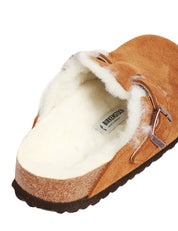 CIABATTA DONNA BIRKENSTOCK BOSTON SHEARLING MINK ON TOMAIA IN PELLE SCAMOSCIATA E PELLICCIA DI AGNELLO