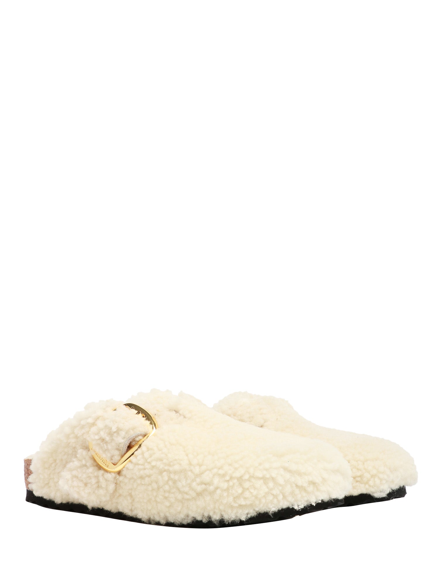 CIABATTA DONNA BIRKENSTOCK BOSTON BIG BOUCLE SHEARLING EGGSHELL CON TOMAIA IN LANA DI PECORA E PLANTARE IN SUGHERO