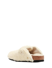 CIABATTA DONNA BIRKENSTOCK BOSTON BIG BOUCLE SHEARLING EGGSHELL CON TOMAIA IN LANA DI PECORA E PLANTARE IN SUGHERO