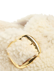 CIABATTA DONNA BIRKENSTOCK BOSTON BIG BOUCLE SHEARLING EGGSHELL CON TOMAIA IN LANA DI PECORA E PLANTARE IN SUGHERO