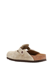 CIABATTA BIRKENSTOK BOSTON TAUPE CON TOMAIA IN PELLE SCAMOSCIATA E PLANTARE IN SUGHERO E LATTICE