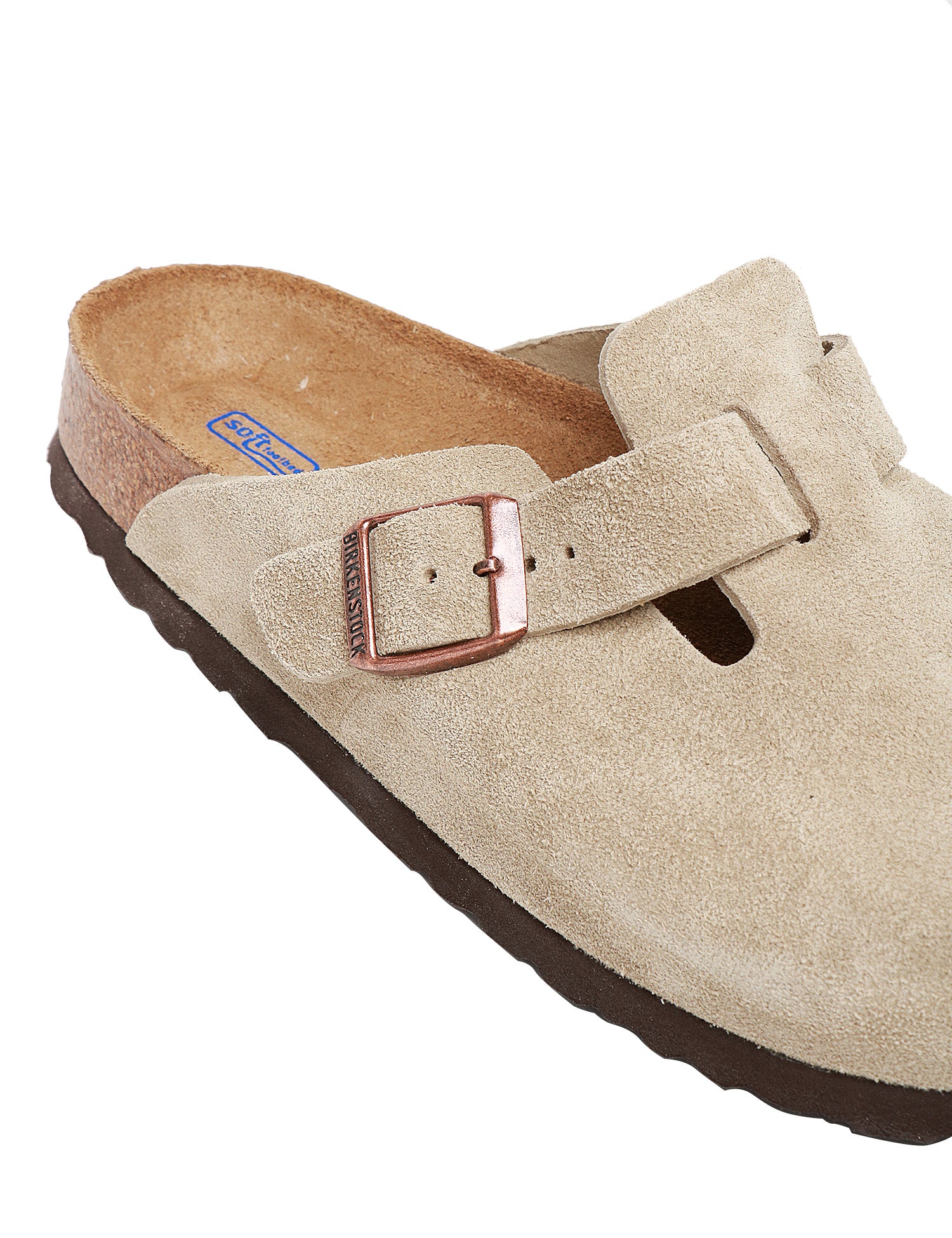 CIABATTA BIRKENSTOK BOSTON TAUPE CON TOMAIA IN PELLE SCAMOSCIATA E PLANTARE IN SUGHERO E LATTICE