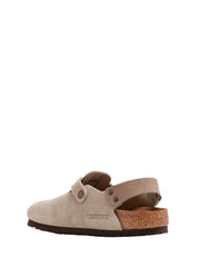 CIABATTA DONNA BIRKENSTOCK TOKIO TAUPE IN PELLE SCAMOSCIATA CON CINTURINO PER IL TALLONE