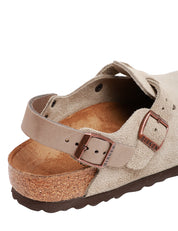 CIABATTA DONNA BIRKENSTOCK TOKIO TAUPE IN PELLE SCAMOSCIATA CON CINTURINO PER IL TALLONE
