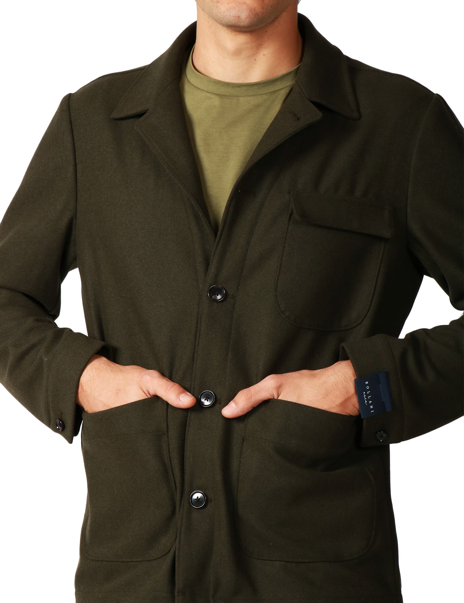 GIACCA UOMO BOLLANI MILITARE IN MISTO LANA CON COLLO REVER E TASCHE A TOPPA DAVANTI