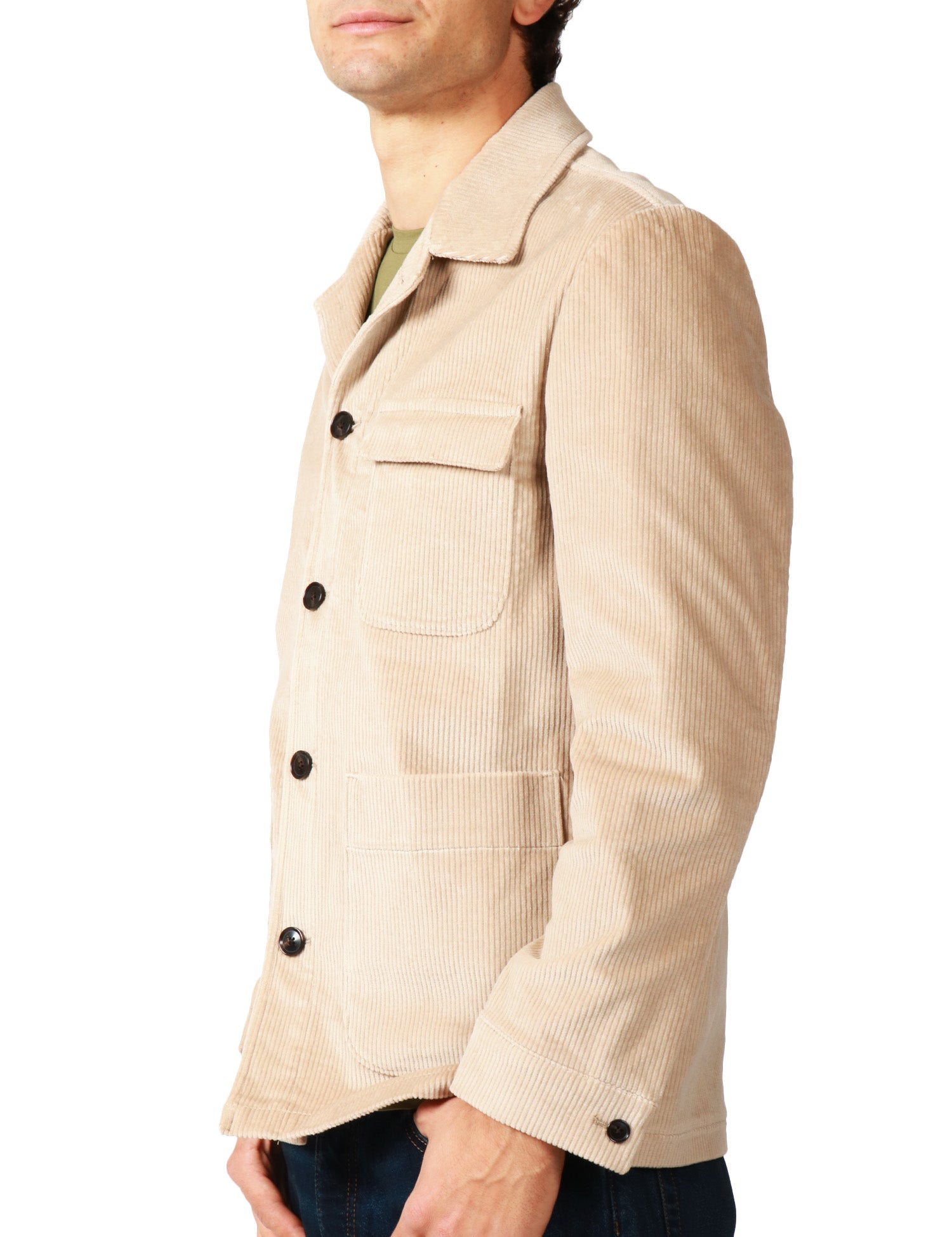 GIACCA UOMO BOLLANI BEIGE IN VELLUTO A COSTINE CON COLLETTO REVER E TASCHE A TOPPA