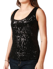 TOP DONNA CAROL RUIZ NERO CON PAILLETTES ALL OVER E SCOLLO TONDO