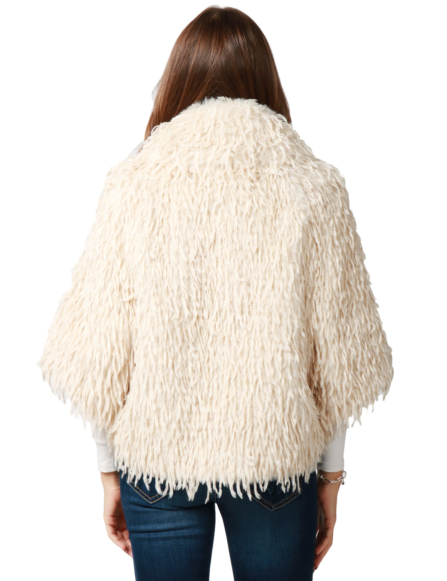 MANTELLA DONNA CARLA RUIZ BIANCA EFFETTO PELLICCIA CON COLLO E MANICA 3/4