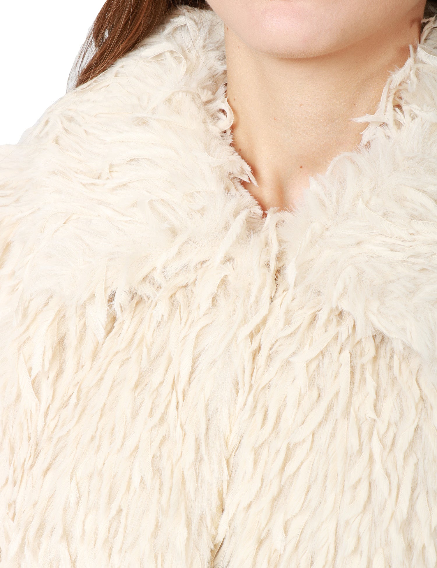 MANTELLA DONNA CARLA RUIZ BIANCA EFFETTO PELLICCIA CON COLLO E MANICA 3/4