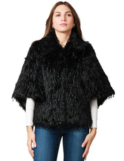 MANTELLA DONNA CARLA RUIZ NERA EFFETTO PELLICCIA CON COLLO E MANICA 3/4