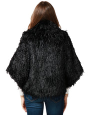 MANTELLA DONNA CARLA RUIZ NERA EFFETTO PELLICCIA CON COLLO E MANICA 3/4