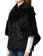 MANTELLA DONNA CARLA RUIZ NERA EFFETTO PELLICCIA CON COLLO E MANICA 3/4