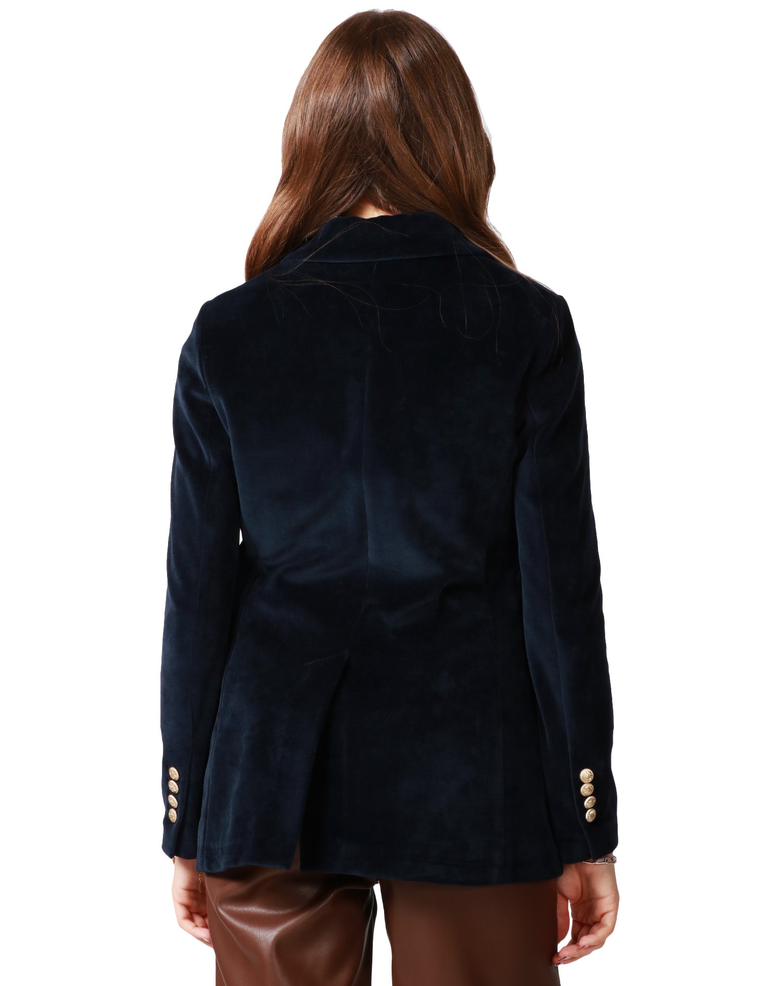 GIACCA DONNA CIRCOLO BLU SCURO IN VELOUR DOPPIOPETTO CON BOTTONI IN METALLO E TASCHE A PATTA