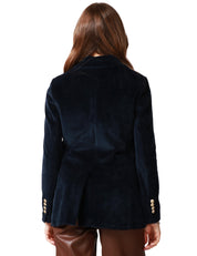 GIACCA DONNA CIRCOLO BLU SCURO IN VELOUR DOPPIOPETTO CON BOTTONI IN METALLO E TASCHE A PATTA