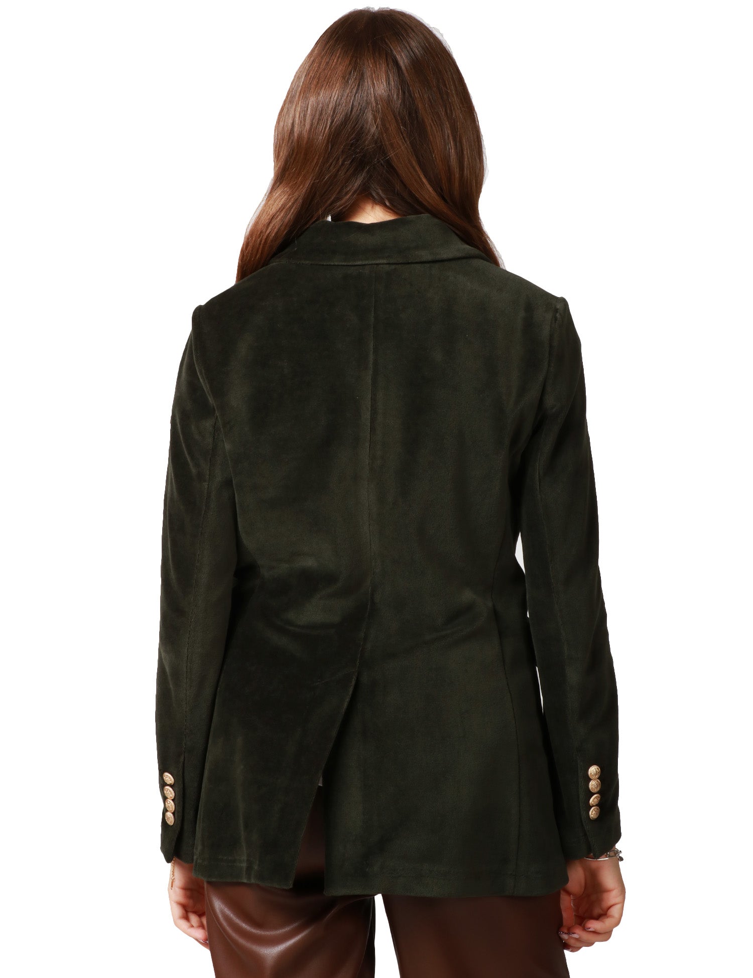 GIACCA DONNA CIRCOLO VERDE FORESTA IN VELOUR DOPPIOPETTO CON BOTTONI IN METALLO E TASCHE A PATTA