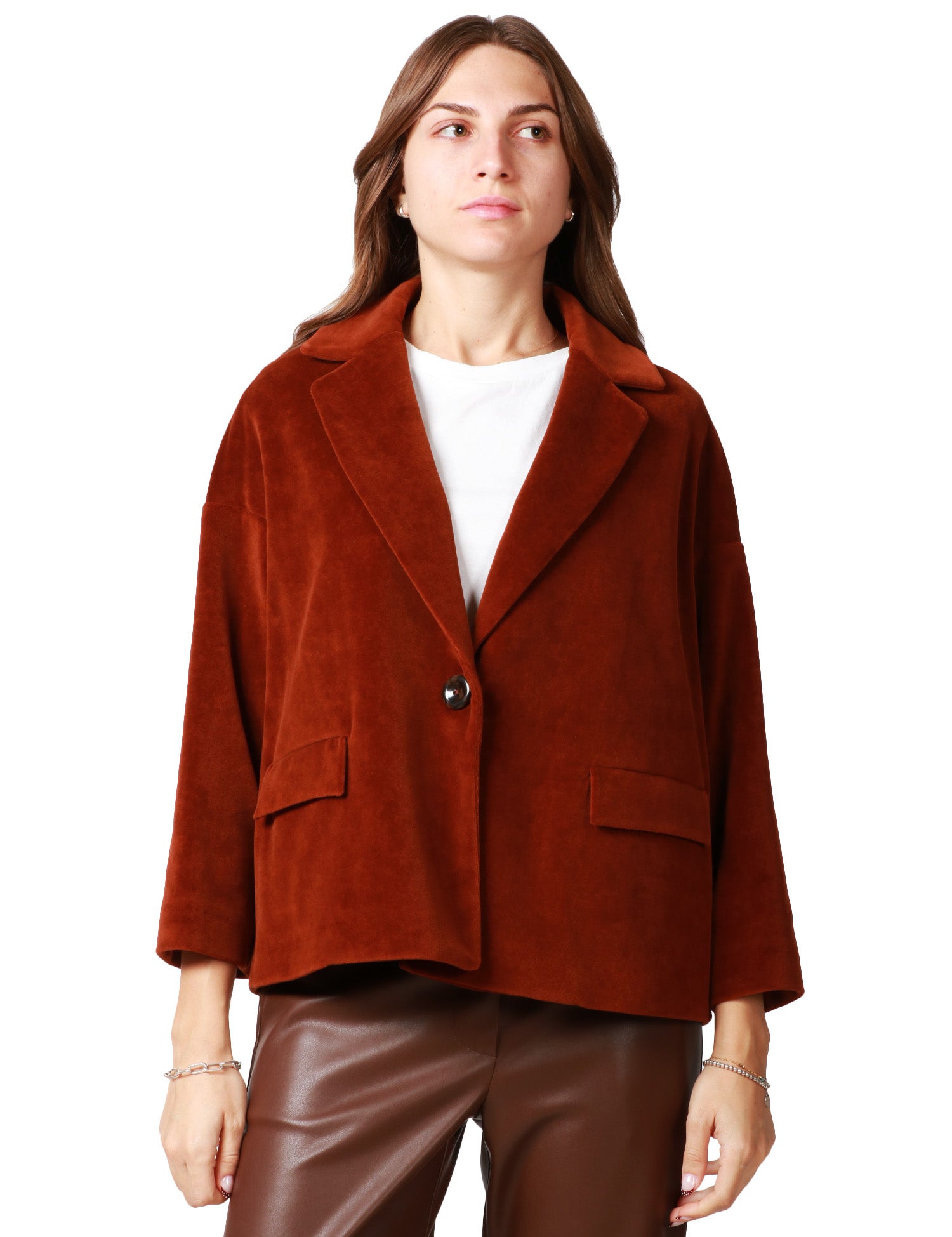 GIACCA CABAN DONNA CIRCOLO AUTUMN MONOPETTO IN VELLUTO LISCIO CON MANICA 7/8