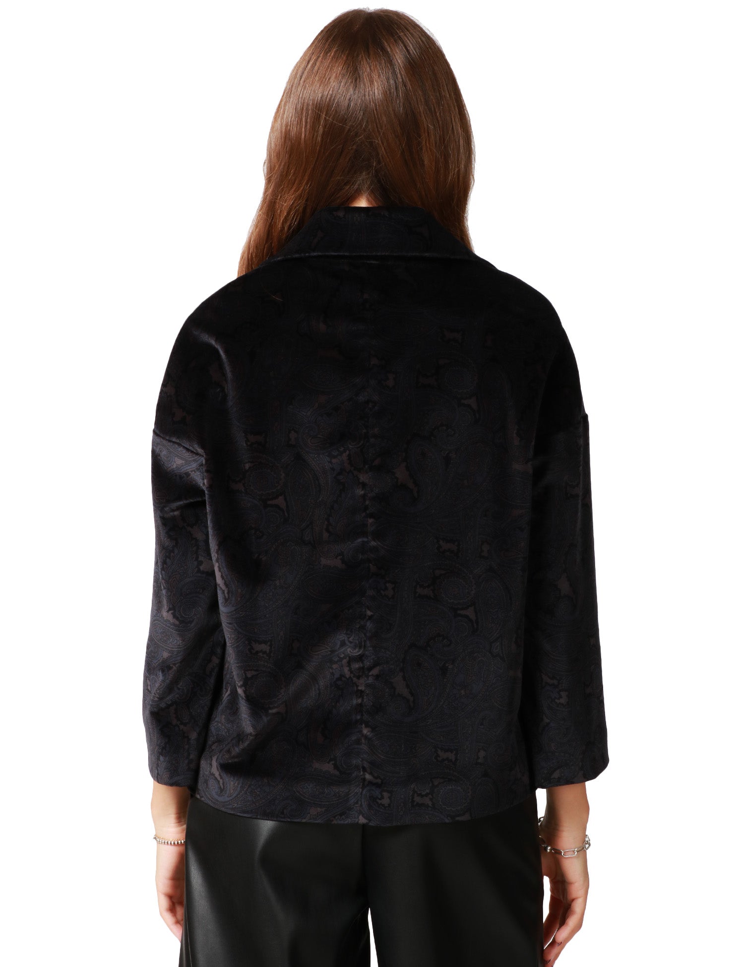 GIACCA CABAN DONNA CIRCOLO BLU SCURO IN VELLUTO FANTASIA PAISLEY CON MANICA 7/8