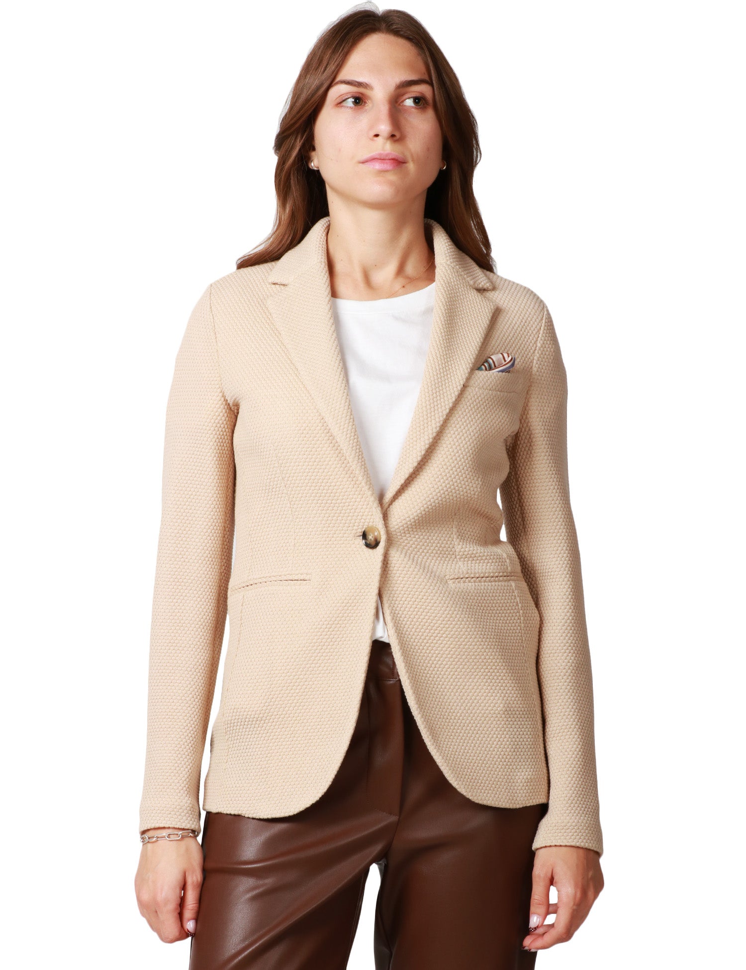 GIACCA DONNA CIRCOLO CORDA MONOPETTO LINEA LONG SLIM CON TRAMA A NIDO D'APE