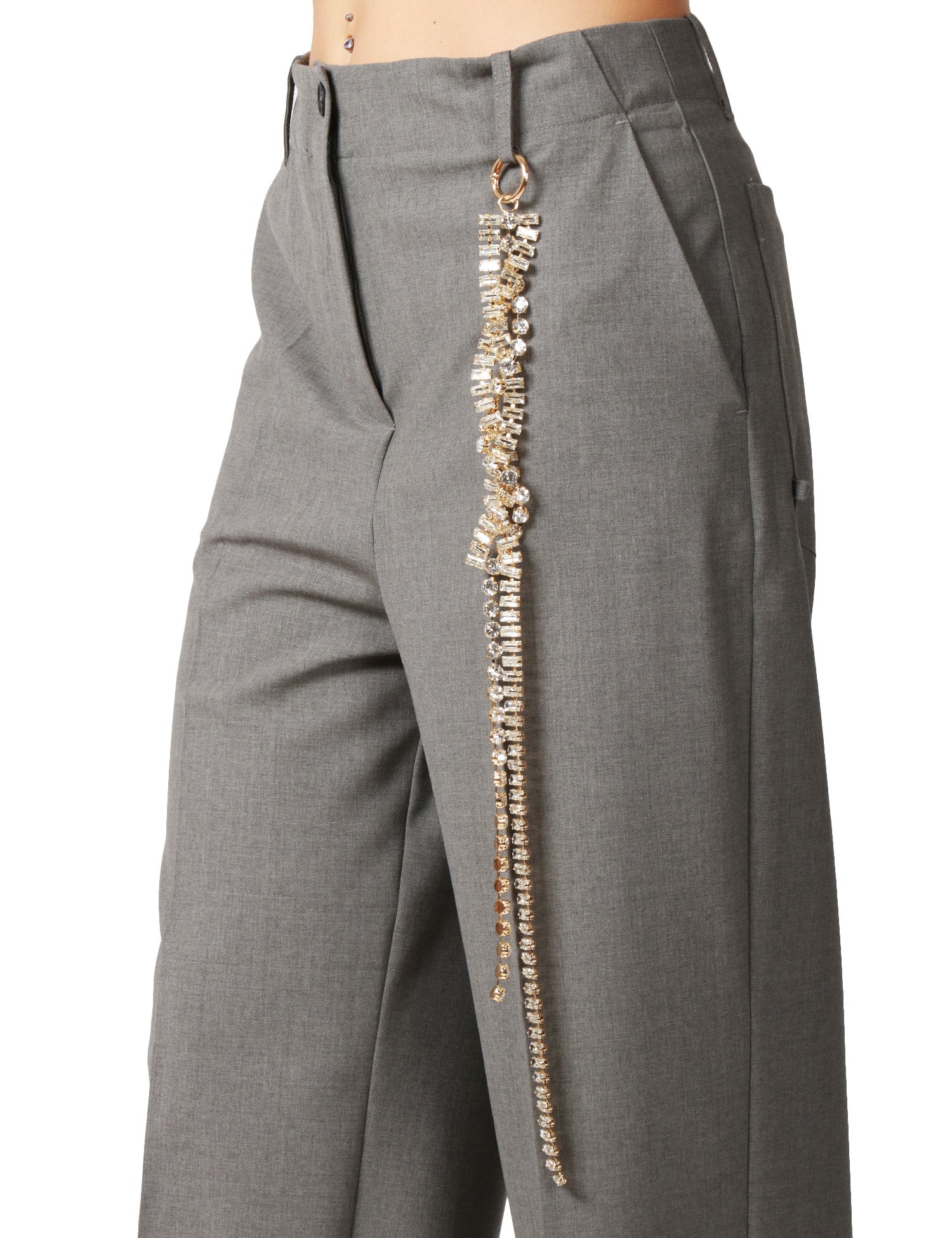 PANTALONE DONNA CIRCUS HOTEL FUMO IN FRESCO LANA A GAMBA DRITTA CON DETTAGLIO GIOIELLO