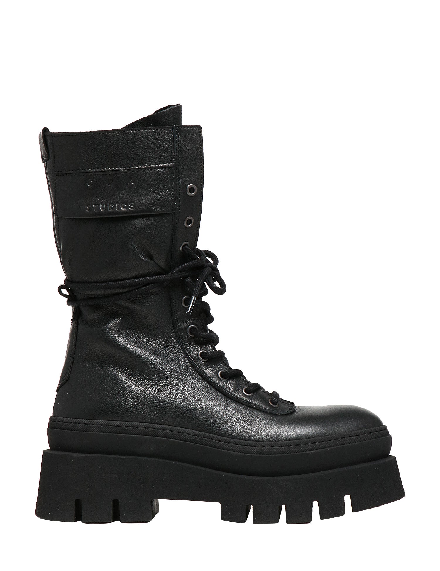 STIVALE DONNA COPENHAGEN NERO IN PELLE NABUK CON LACCI E SUOLA SPESSA DENTELLATA