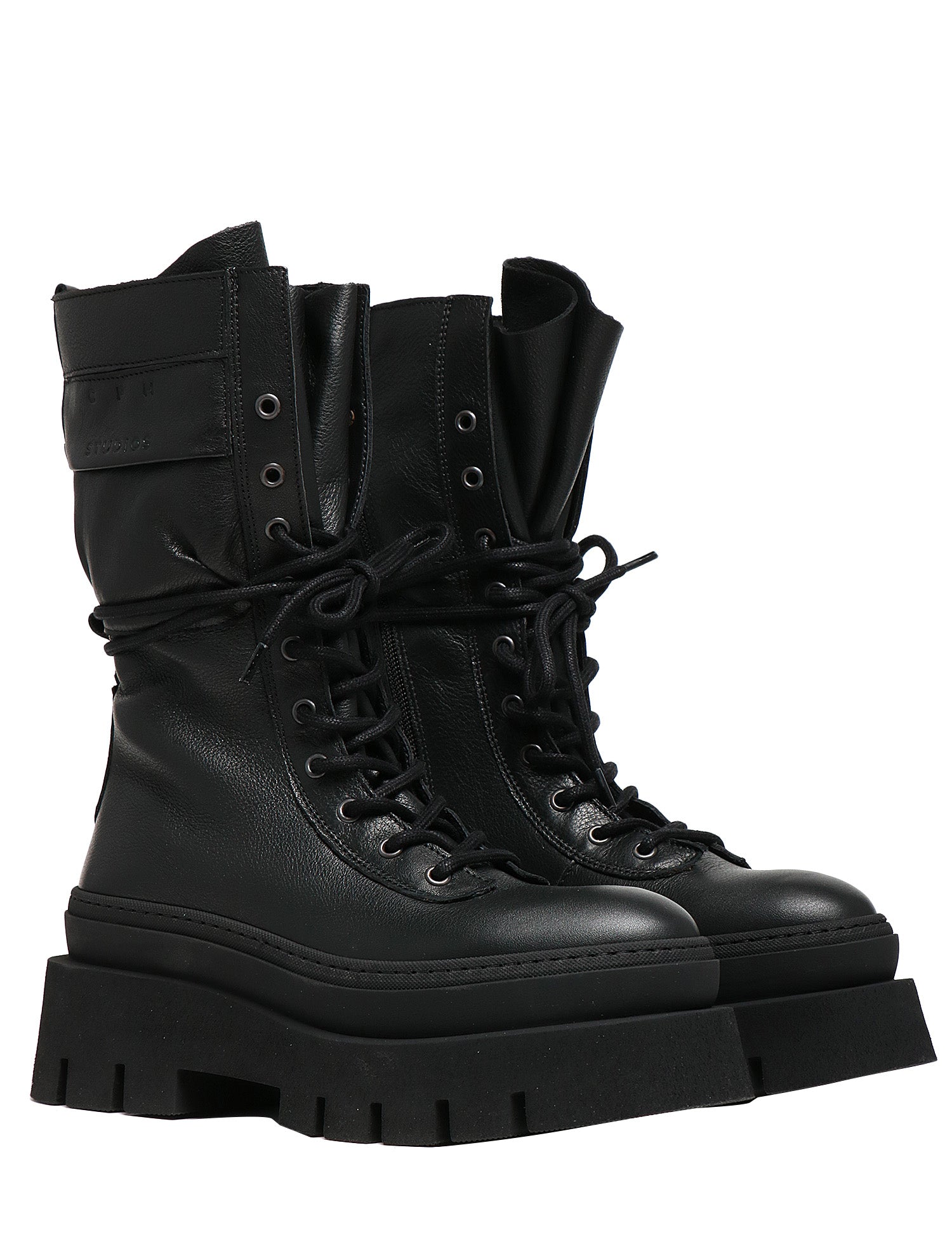 STIVALE DONNA COPENHAGEN NERO IN PELLE NABUK CON LACCI E SUOLA SPESSA DENTELLATA