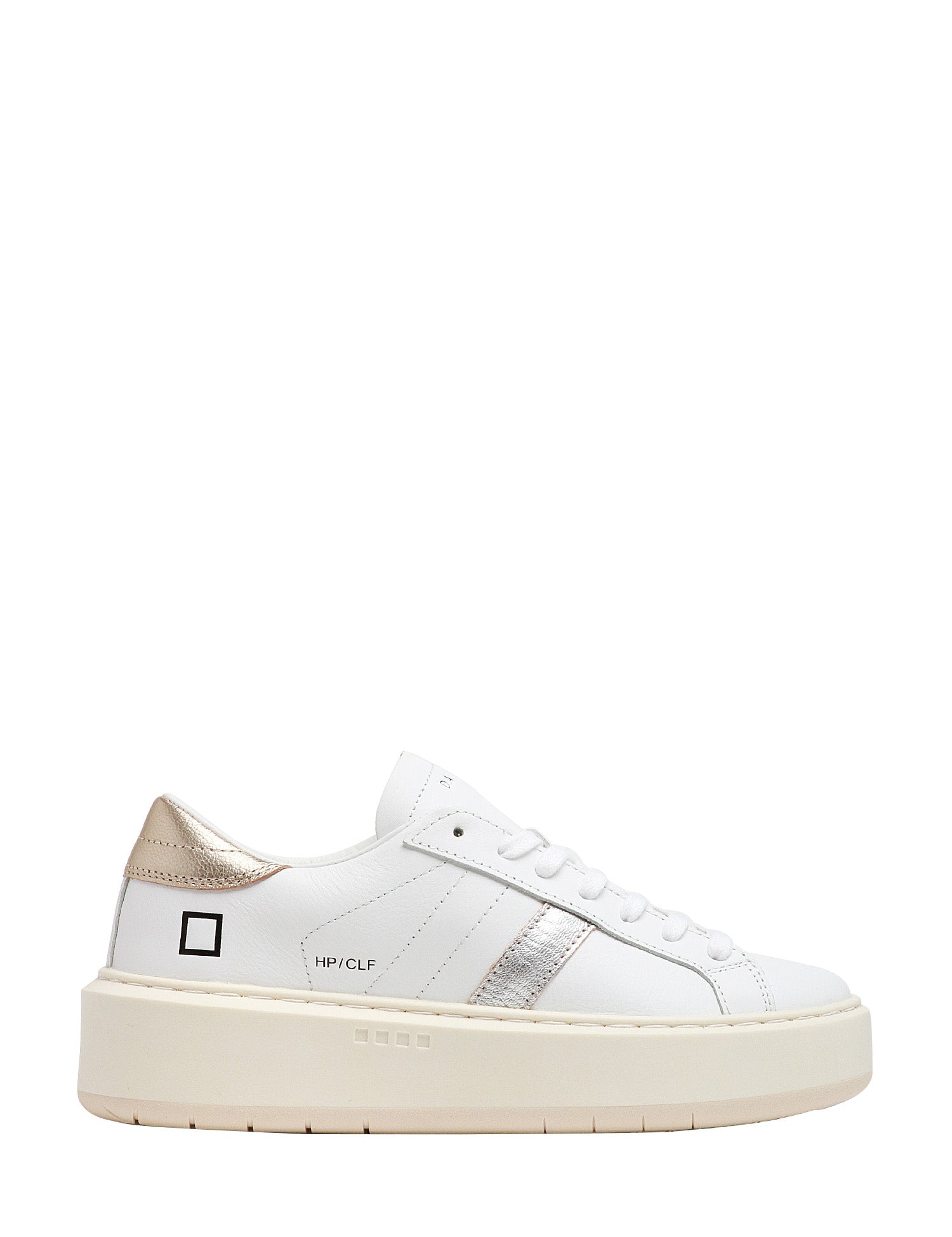 SCARPA DONNA D.A.T.E. HILL PLATFORM WHITE CON TALLONCINO E BANDA LATERALE IN PELLE LAMINATA