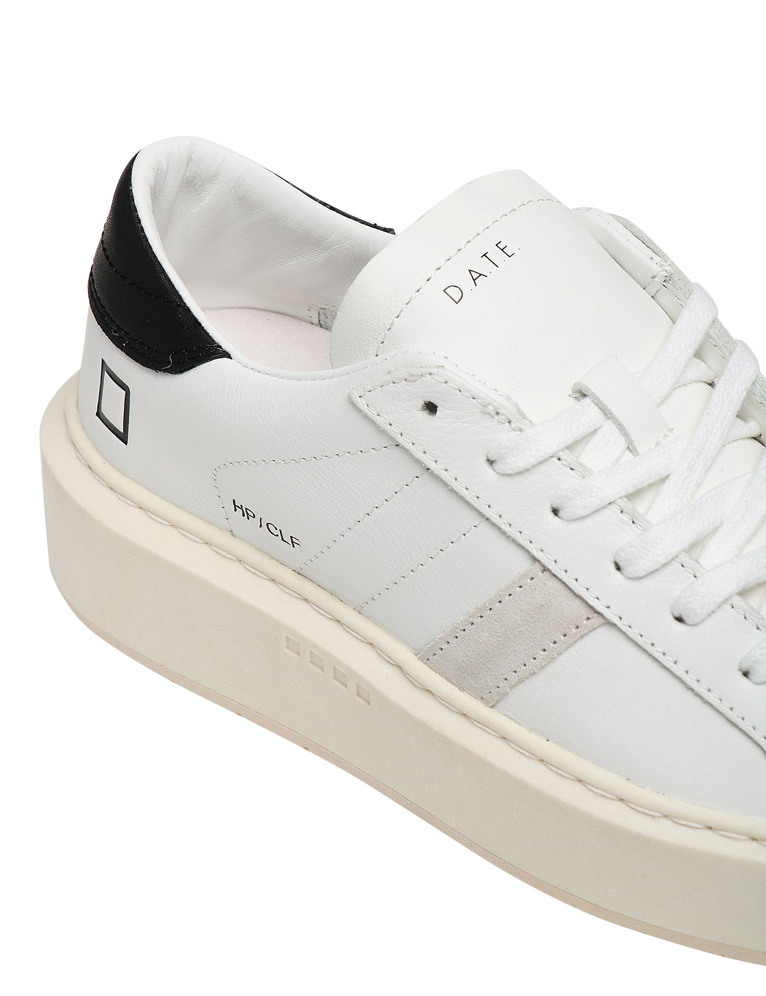 SCARPA DONNA D.A.T.E. HILL PLATFORM BIANCO/NERO IN PELLE MARTELLATA E SUOLA IN GOMMA