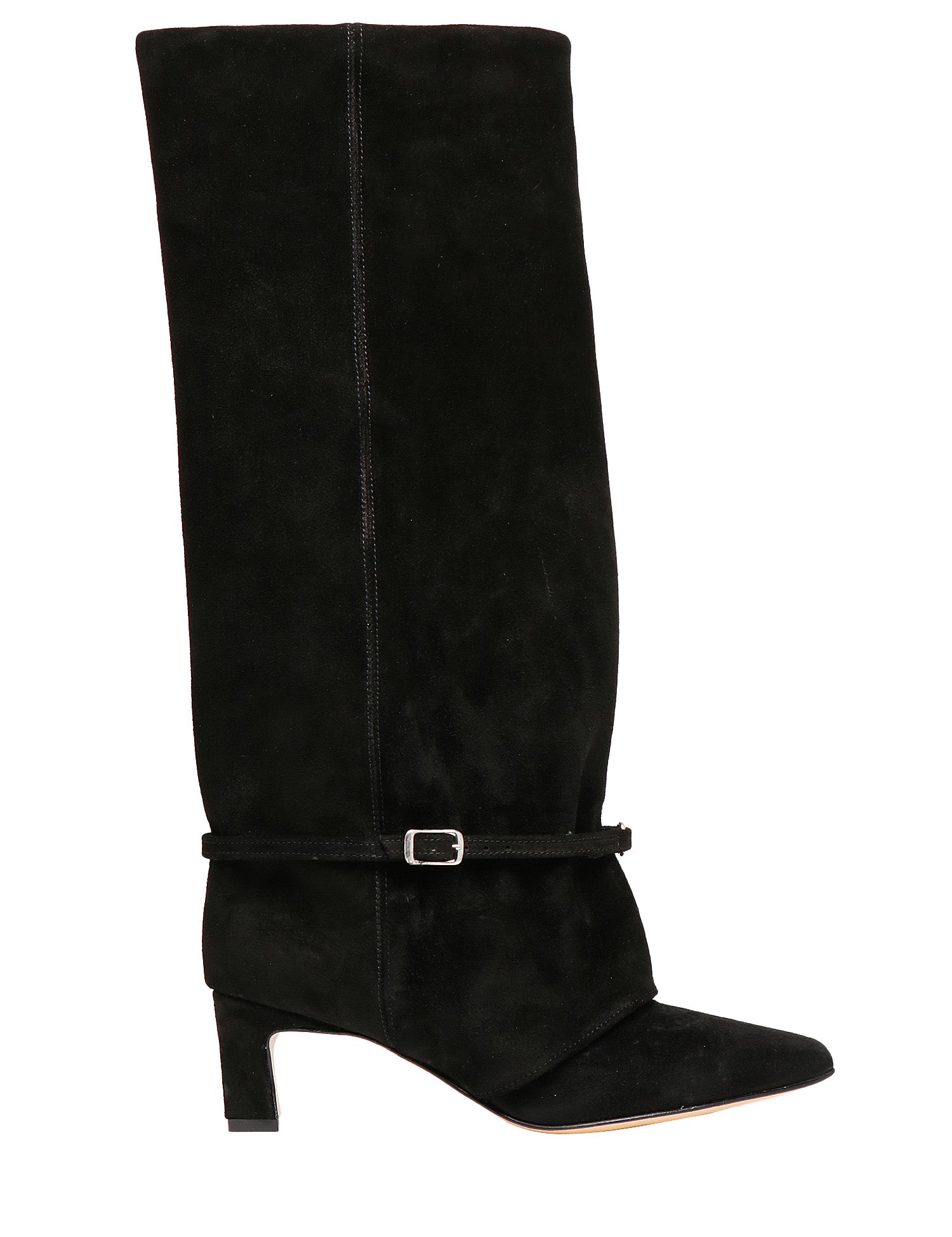 STIVALE DONNA DIVINE FOLLIE CROSTA NERO IN PELLE SCAMOCIATA CON RISVOLTO E PICCOLO CINTURINO