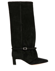 STIVALE DONNA DIVINE FOLLIE CROSTA NERO IN PELLE SCAMOCIATA CON RISVOLTO E PICCOLO CINTURINO