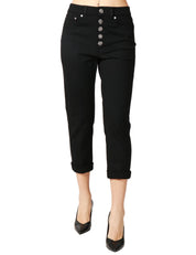 PANTALONE DONNA DONDUP KOONS NERO IN VELLUTO COTONE E LYOCELL STRETCH CON BOTTONIERA GIOIELLO