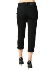 PANTALONE DONNA DONDUP KOONS NERO IN VELLUTO COTONE E LYOCELL STRETCH CON BOTTONIERA GIOIELLO