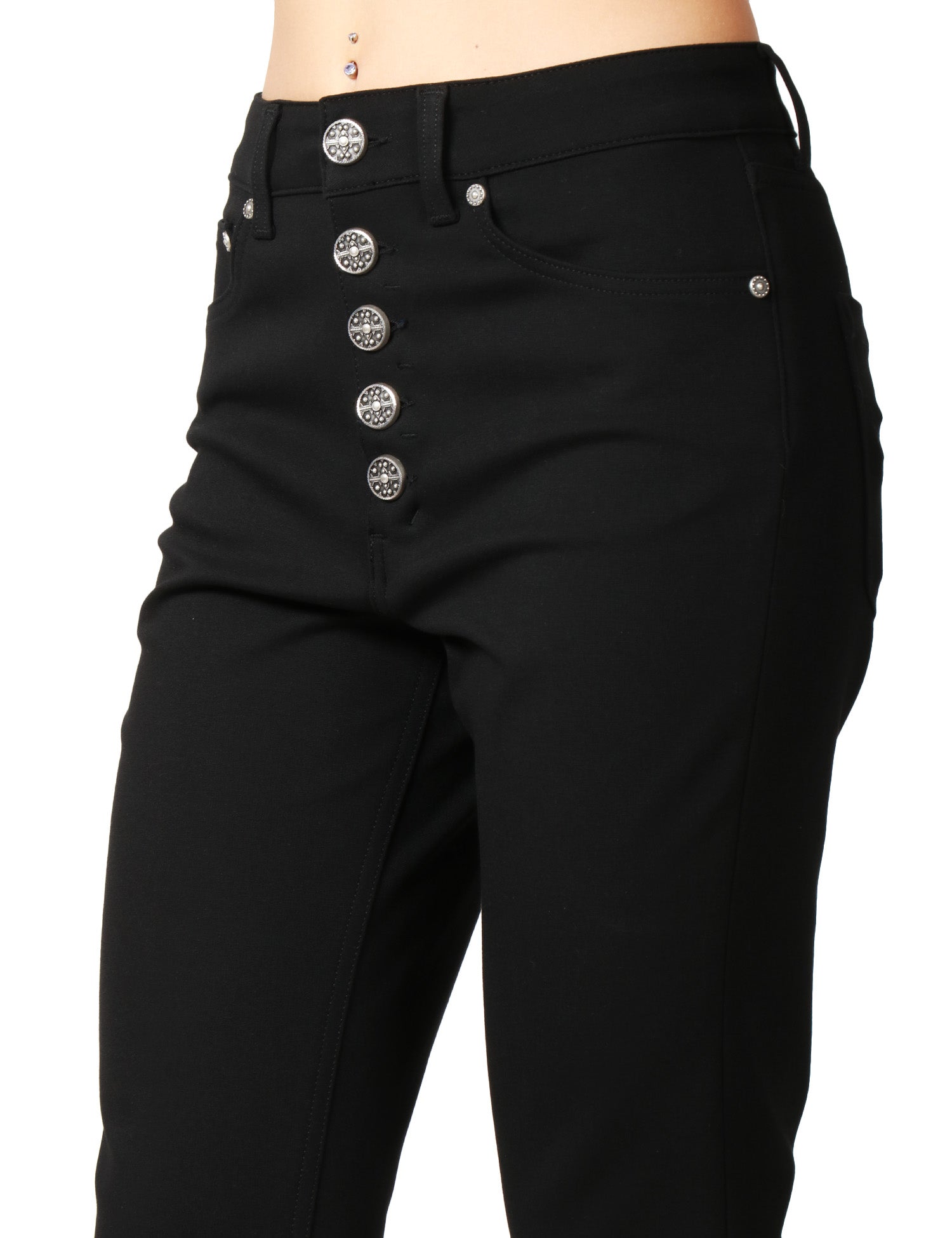PANTALONE DONNA DONDUP KOONS NERO IN VELLUTO COTONE E LYOCELL STRETCH CON BOTTONIERA GIOIELLO