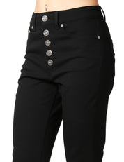 PANTALONE DONNA DONDUP KOONS NERO IN VELLUTO COTONE E LYOCELL STRETCH CON BOTTONIERA GIOIELLO