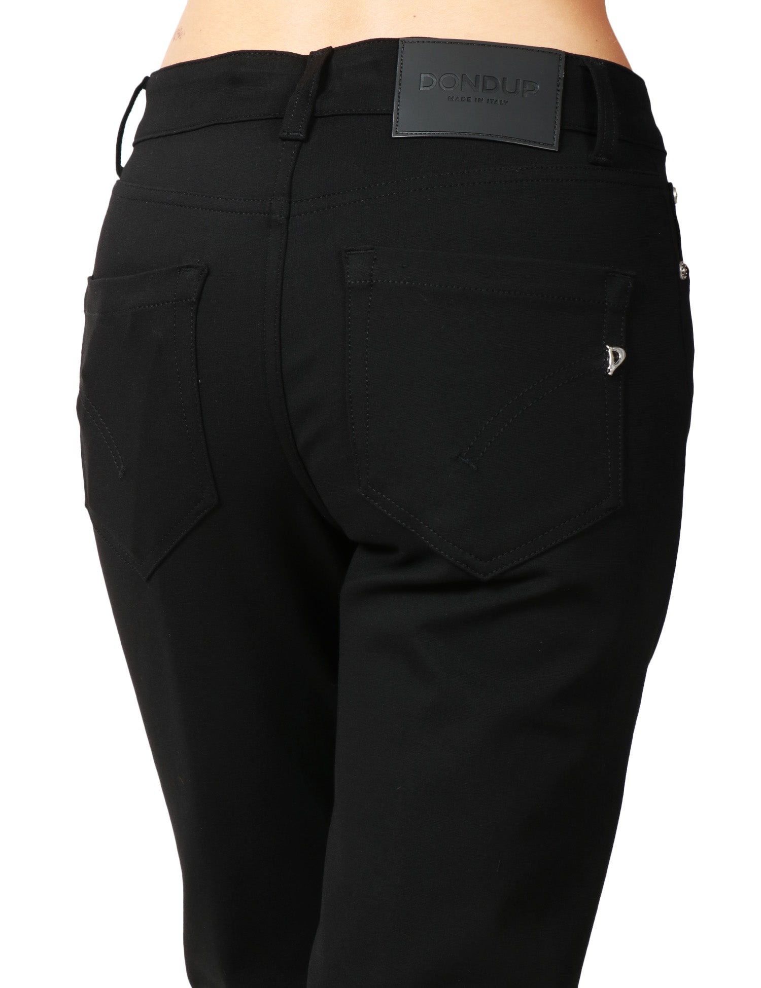 PANTALONE DONNA DONDUP KOONS NERO IN VELLUTO COTONE E LYOCELL STRETCH CON BOTTONIERA GIOIELLO