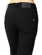 PANTALONE DONNA DONDUP KOONS NERO IN VELLUTO COTONE E LYOCELL STRETCH CON BOTTONIERA GIOIELLO